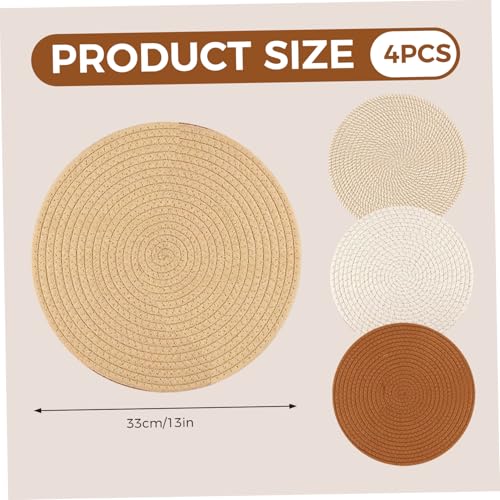 Sets de table ronds 33 cm lot de 4 en coton marron mélangé rustique - 3