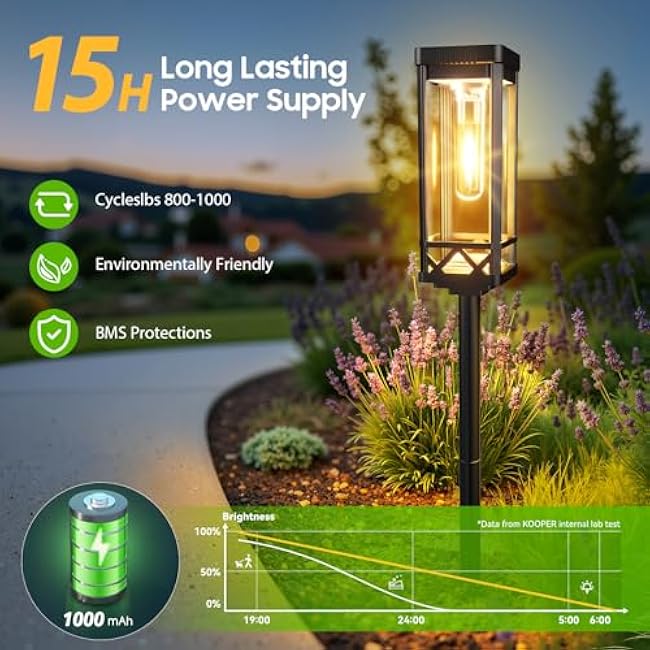 KOOPER Taller Solar Pathway Lights Outdoor, 8 Pack Upgraded Brighter Solar Garden Lights Solar Powered, Up to 15 Hours Outdoor Solar Lights for Yard Landscape Lighting Path Walkway Driveway Sidewalk