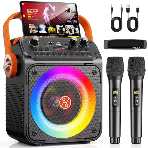 HWWR Karaoke Maschine Karaoke Anlage mit 2 Mikrofonen für Erwachsene & Kinder Bluetooth Lautsprecher mit Vorverstärker für Mikrofone, Tragbare Bluetooth Party Karaoke Box -...