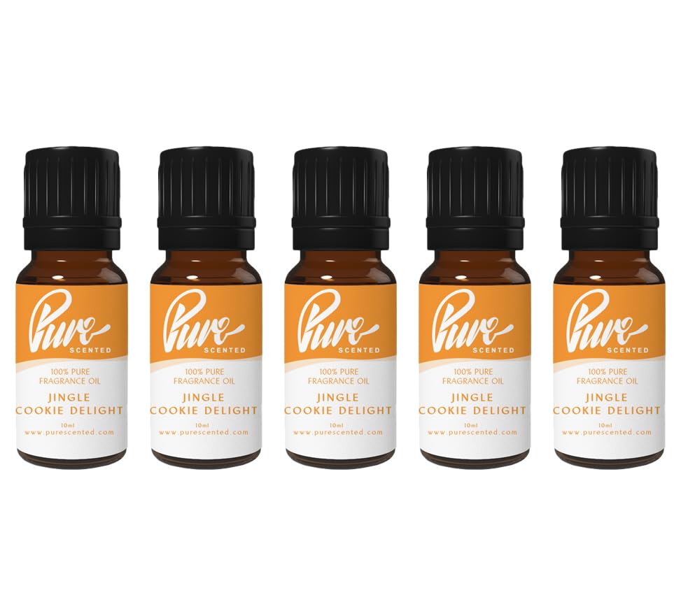 Pure Scented 50ml Fragrance Oils - 5 x 10ml Suitable for Candles, Soaps, Slime, Diffusers, Cosmetics, Wax Melts, Designer (5 x 10ml, Jingle Cookie Delight)