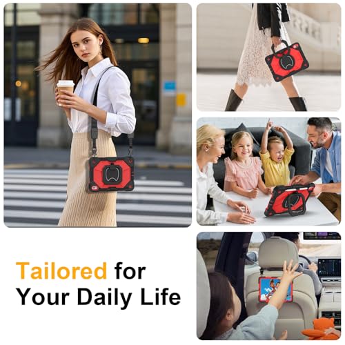 Image of Case for iPad A16 11th /10th Generation 11 inch /10.9 inch 2025 /2022, Ubearkk for iPad a16 case with Screen Protector, 360 Degree Rotating Stand Shoulder Strap Pencil Holder, Black Red
