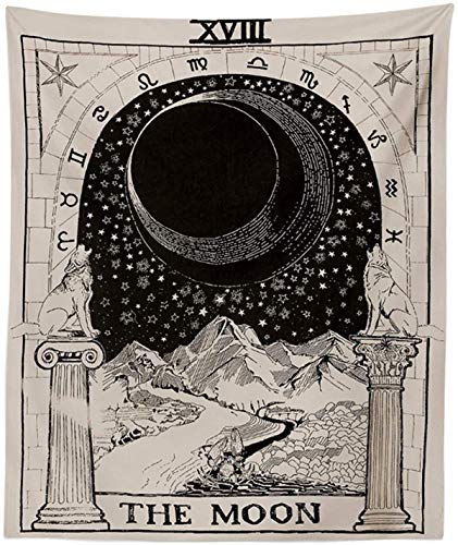 Tapeçaria de parede Amkun, com a lua e o sol, para pendurar na parede, decoração para sala de estar, quarto ou casa, para adicionar mistério a um ambiente, The Moon, 51" × 59"