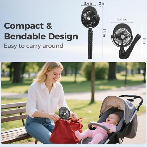 Image of 2026 Upgraded Misting Baby Stroller Fan Rechargeable, Flexible Tripod Clip for Car Seat Crib, Baby Shower Gifts & Baby Registry Search, Newborn Essentials for Beach Travel, Disney Summer Essentials