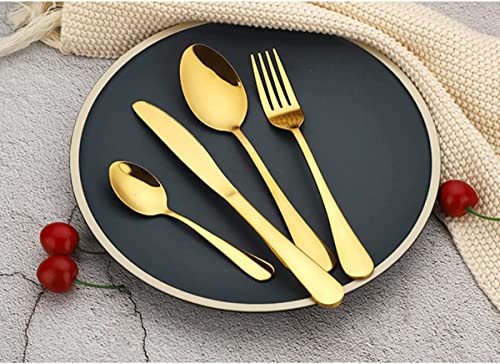 Gold Silverware Cutlery Gift Set With Box, 24-Piece Stainless Steel Gold Flatware Set, Christmas Kitchen Utensils Knife Fork Spoon Dinnerware Tableware Kit Mirror Finish, Smooth Edge, Service For 6 #TOP4