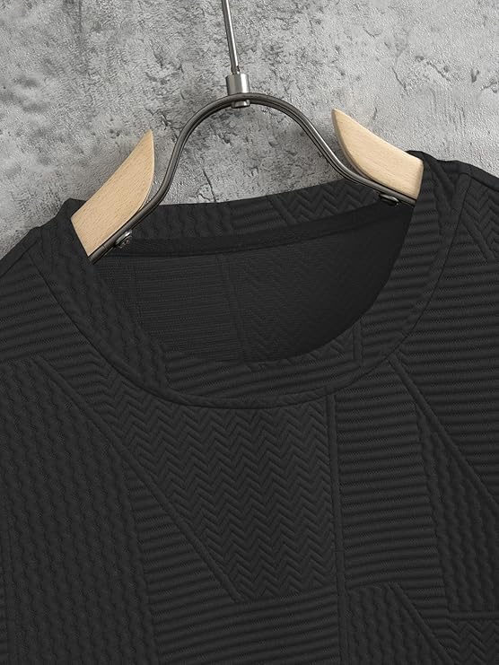 Image of GRECIILOOKS Full Sleeve T Shirt for Men | Casual T-Shirts for Man|Poly Cotton Textured Oversized Fit T-Shirt | Round Neck T-Shirt's