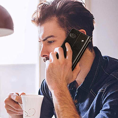 Image of FLIPPED Vegan Leather Flip Case Back Cover for Google Pixel 6A (Flexible, Shock Proof | Hand Stitched Leather Finish | Card Pockets Wallet & Stand | Black with Brown)