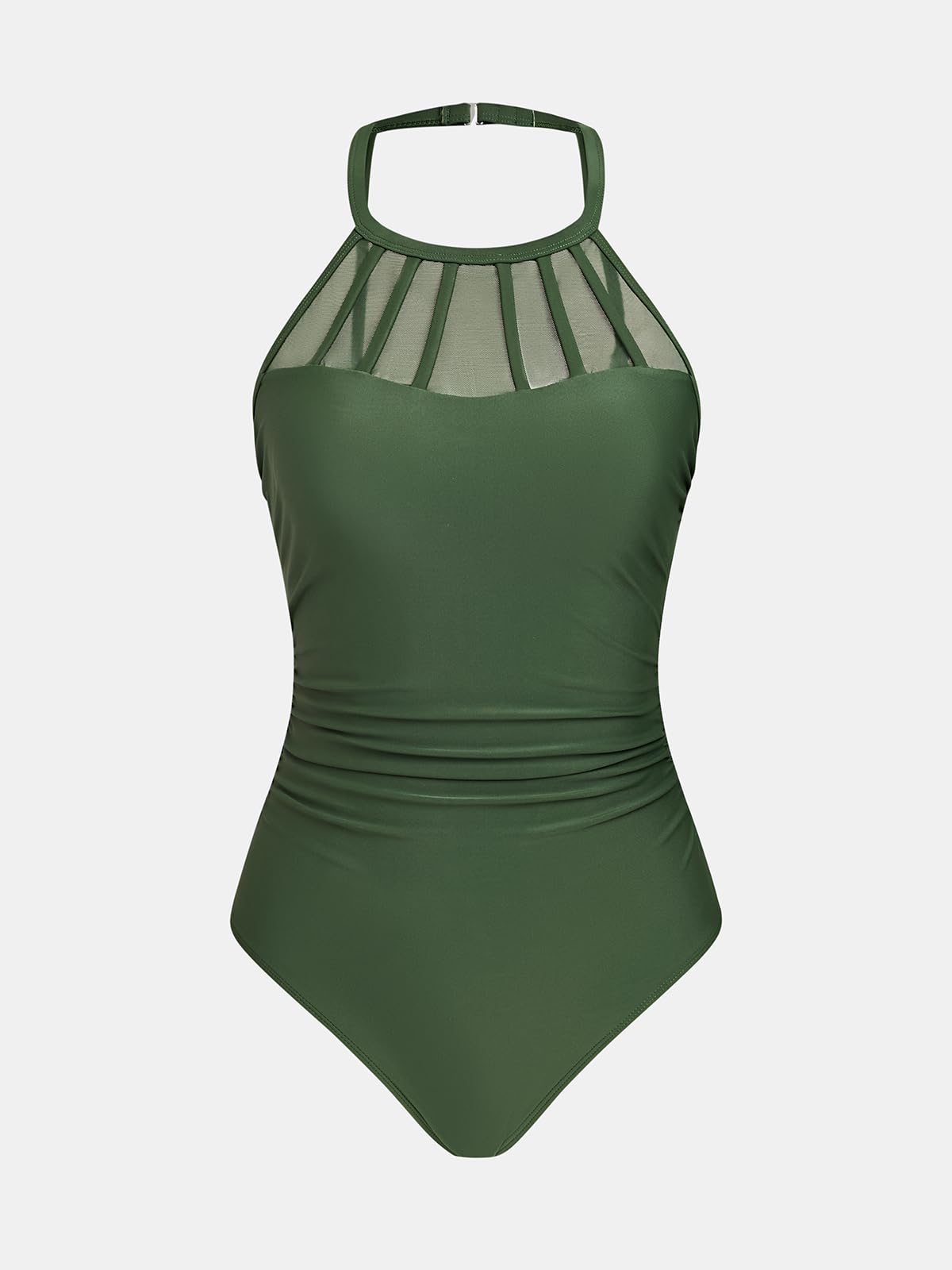 CUPSHE Damen Einteiler Badeanzug mit Hohem Kragen Mesh Einsatz Neckholder