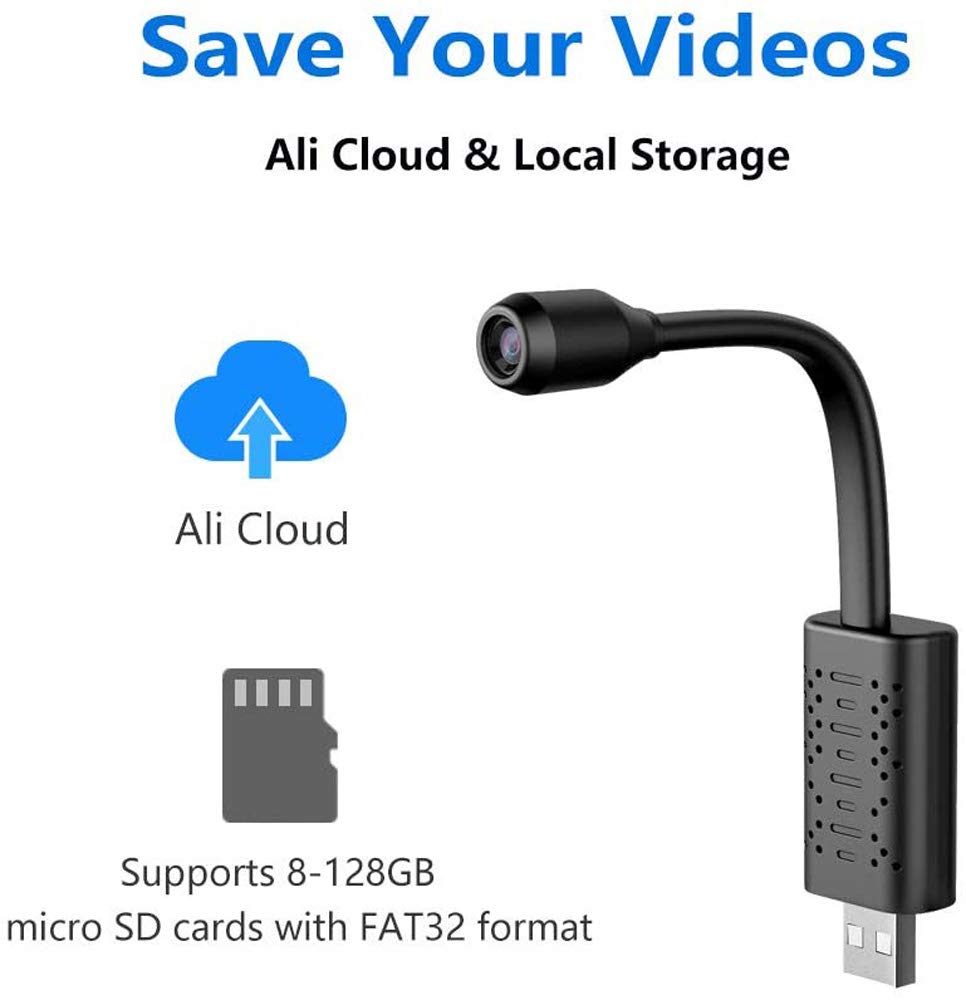 Kamera nadzorująca Mini USB WiFi (64GB karty TF), inteligentna mini kamera szpiegowska w czasie rzeczywistym IP AI wykrywanie człowieka nagrywanie w pętli