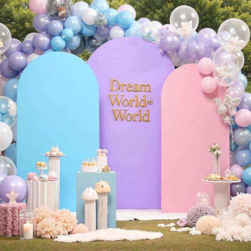 Image of Gradient Purple Arch Cover 3 Set - 6+6.6+7.2ft - Wrinkle Free Spandex Wedding Arch Stand Covers for Birthday Party, Baby Shower, or Banquet Decoration Round Top Chiara Arch Cover