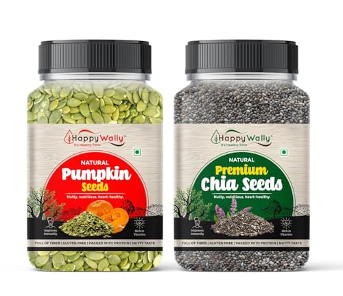 Image of HappyWally Chia and Pumpkin Seeds Combo - 250gm Each Jar | Premium Seeds Fresh, Crunchy & Natural | Ideal for Baking, Smoothies, Salads & Everyday Recipes