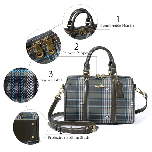 Image of Angel Kiss Women Satchel Purses and Handbags Vegan Leather Boston Barrel Bag Top Handle Shoulder Purse with Crossbody Strap | Vegan Leather