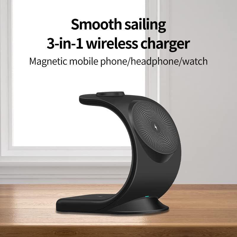 Miniatura 6 de Estación de carga magnética 3 en 1 compatible con iPhone 16 15 14 13 12 ProMaxMini, para AirPods Pro2, para iWatch 6SE54 con estilo vela negro