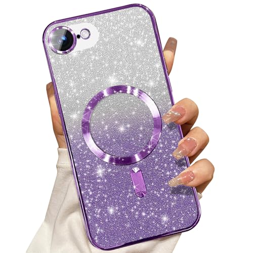 Image of Misscase for iPhone 17e & iPhone 16e Magnetic Glitter Case Compatible with MagSafe,Camera Lens Protector Full Protection Elegant Anti-Scratch Dust-Proof Net Cover for iPhone 17e & iPhone 16e Purple