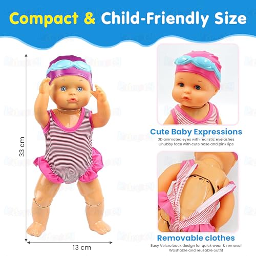 Image of Kidology Electric Waterproof Swimming Doll | Backstroke Water Baby Toy for Pool & Bathtub | Cute Automatic Swimmer Doll | Battery Operated Floating Baby Toy for Kids & Toddlers