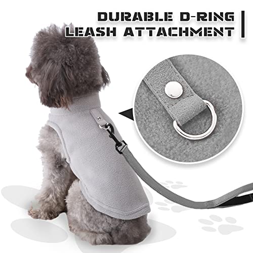 Petcare Small Dog Sweater Cat Fleece Vest Soft Dog Jacket With Leash O-Ring Winter Warm Pet Pullover Coat Puppy Clothes For Small Dogs Cats Chihuahua Apparel Shih Tzu Costume, Grey #TOP2
