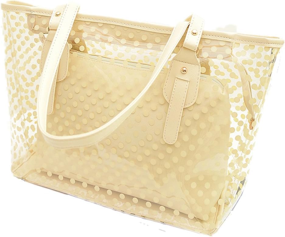 VWHLV Bolso de hombro transparente para playa, bonito color caramelo, diseño de lunares, color beige, Beige