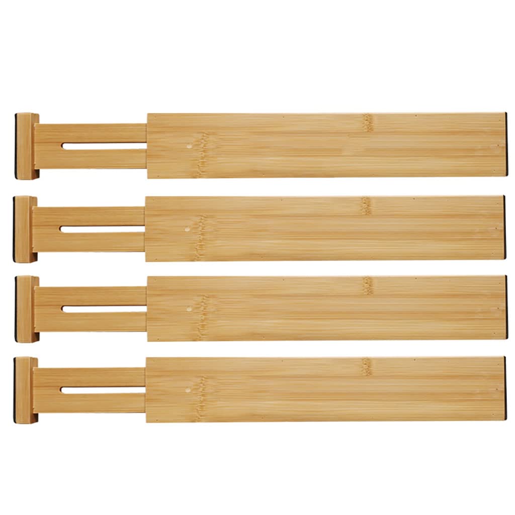 Générique Séparateurs de tiroir en Bambou Organiseur de tiroir de Cuisine réglable Séparateur rétractable à Ressort pour Cuisine, Commode, tiroirs de Chambre et Armoire, 4 pièces