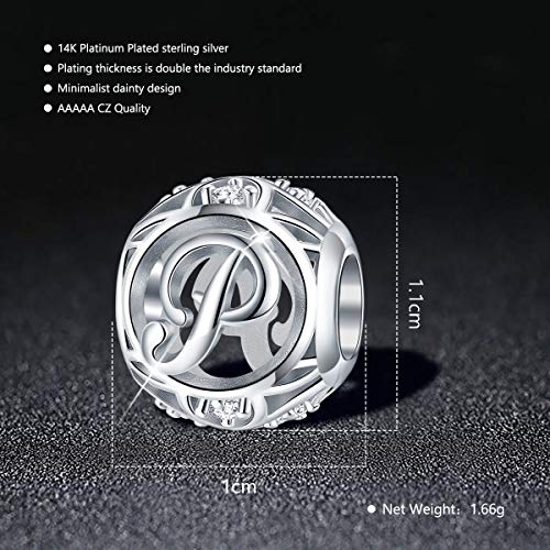 Forever Queen Letter Charm Initial A-Z Alphabet Charm Dangle Charm For Bracelet Necklace, 925 Sterling Silver Cz Beads Charm Personalized Jewelry Gift For Men Women Girls Birthday Valentine’s Day (P) #TOP3