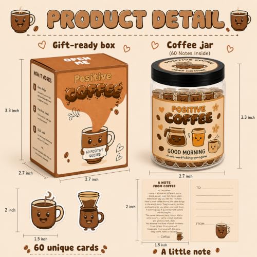 Positive Coffee Jar with 60 Affirmation Cards, Coffee Gifts For Women and Men, Dad, Mom, Coffee Themed Lover Gift, Emotional Support Latte, Cheer Up Funny Gag Gifts for Best Friends, Coworkers - Image 3