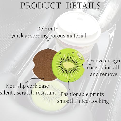 Portavasos cerámicos para carro, 2 piezas, diseño Kiwi Fruit miniatura 3
