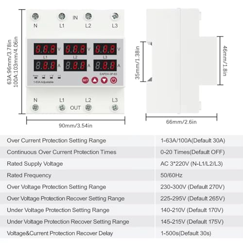 Relais de protection de tension triphasé ajustable 100A pour tableau électrique - 7