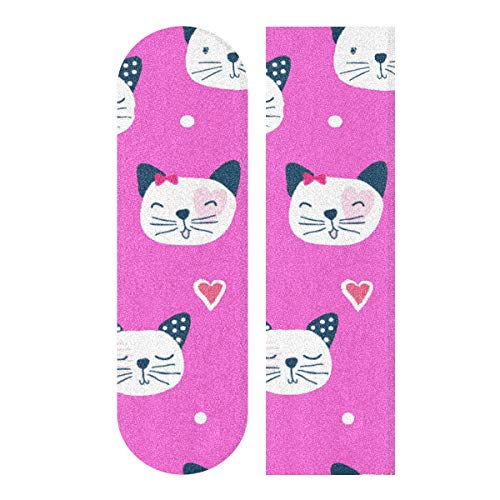 SLHFPX Cute Cat Pink Skateboard Griptape 9 x 33 inch Anti Slip Longboard