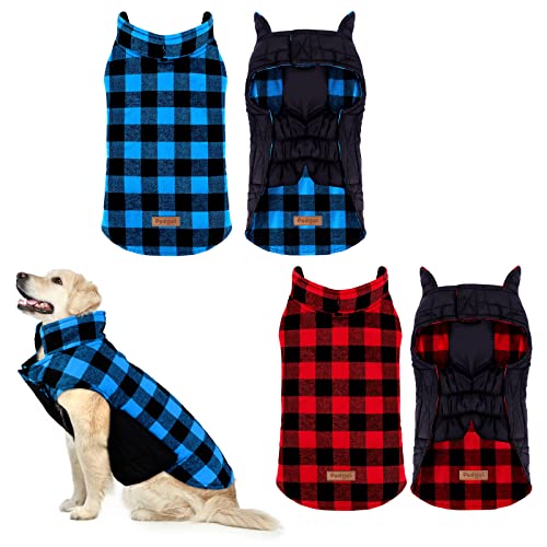 Pedgot 2 Pieces Reversible British Style Plaid Dog Vest Winter Coat Warm Dog Apparel Fleece Lining Dog Apparel Windproof Cozy Cold Dog Jacket for Small Medium Large Dogs