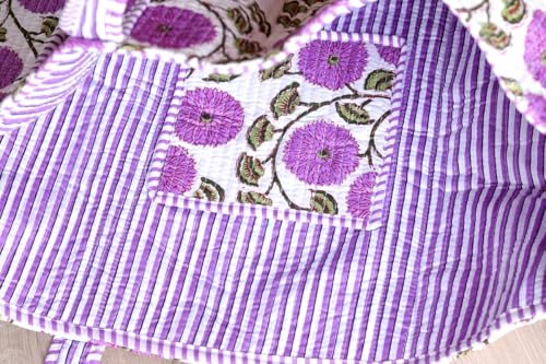 Image of YILLE Cotton Quilted Floral & Tiger Print Tote Bag, 18 x 18 inches For Grocery Shopping, Travel