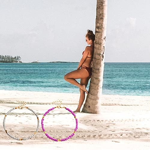 Udewo 6 Pcs Handmade Beaded Anklets, Colorful Ankle Bracelet Bohemian Glass Beads Handmade Anklets Boho Ankle Bracelets Set Adjustable Women Anklets Foot Chain Ankle Wrap Bracelets for Women Girls