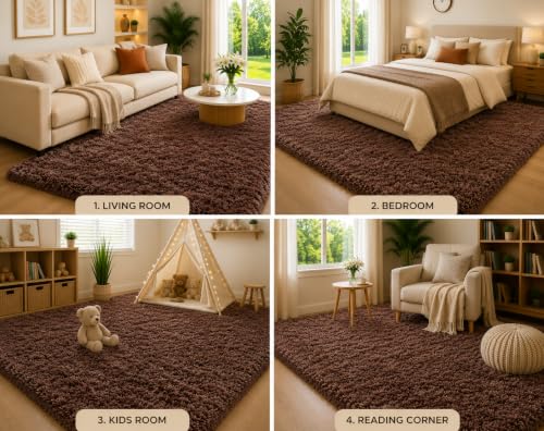 Image of Shaggy Carpet 5x7 Ft for Living Room & Bedroom (Brown)