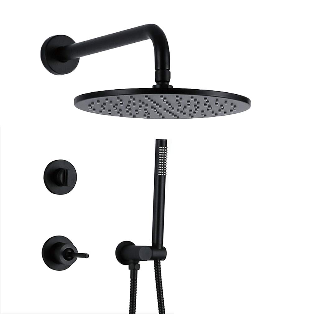 OZBMA Shower Set System, Wall Mount Brass Matte Black Concealed Mixer with 8-12 inch Top and Handheld Shower, Set,8 (size_name 10 Inch)