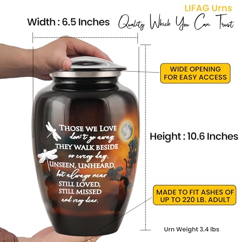 LIFAG Handcrafted Large Urn for Ashes Adult Male & Female | Funeral Cremation Urns for Human Ashes Adult Man with Sentimental Quote & Velvet Bag | Decorative Memorial Burial Urns Upto 220 lbs - Thumbnail 2