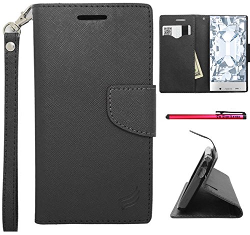 The3Knights[TM] For Sharp Aquos Crystal Two Tone PU Leather Flip Wallet Credit Card Cover Case + The3Knights[TM] Touch Screen Stylus (Z Wallet Flap Pouch Black)