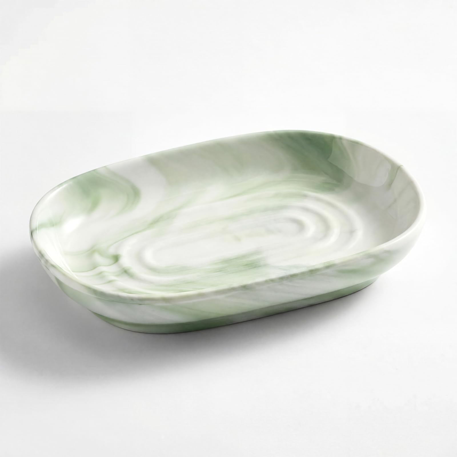 Anti-Slip Ceramic Soap Dish – Marble Soap Dishes for Bathroom, Soap Tray Dish for Shower, Kitchen and Sink, Keep Soap Dry & Easy Cleaning, Moisture Proof and Mold Proof Soap Holder (Green)