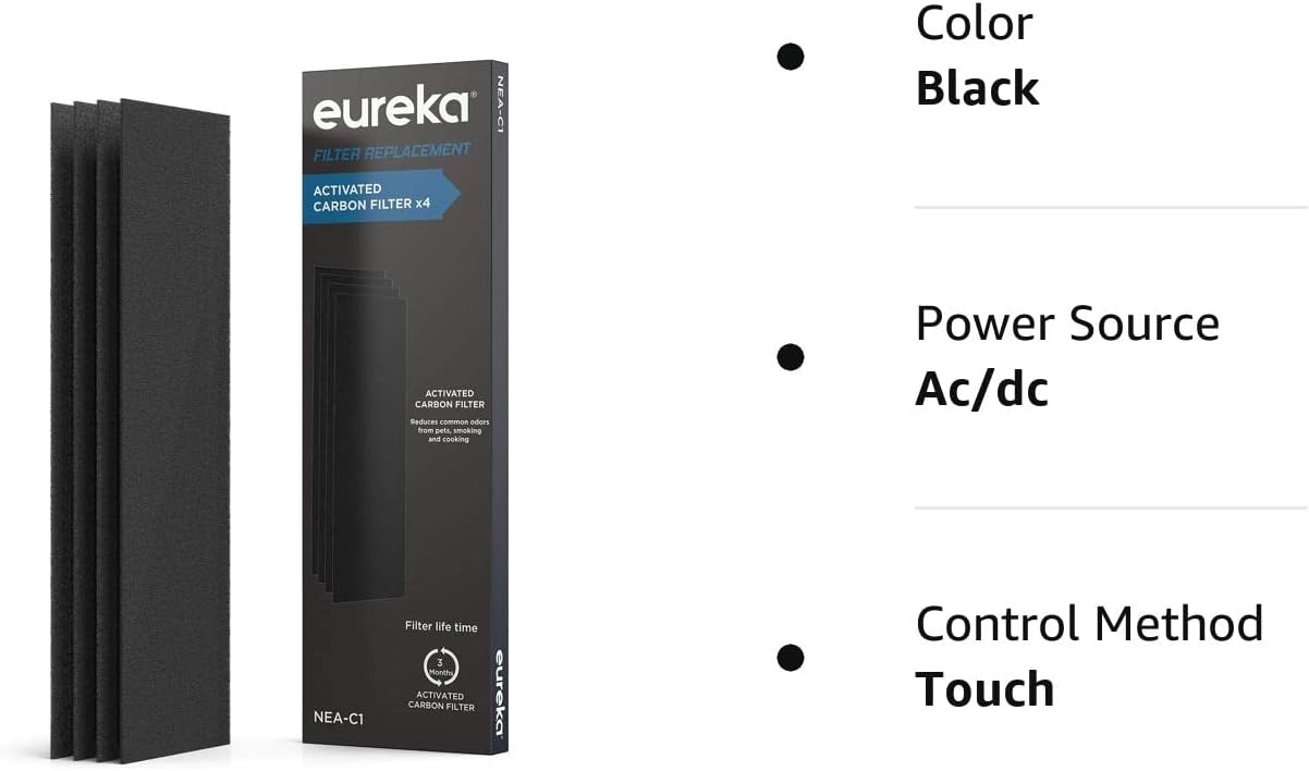 Eureka NEA-C1 Air Purifier: 4-Pack of Activated Carbon Filter Replacements for InstantClear NEA120 (Black)