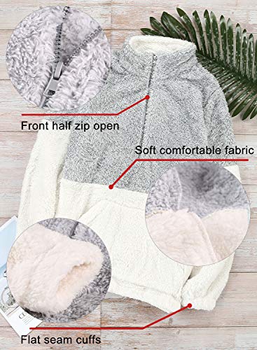 Chase Secret Womens Autumn Winter Fashion Sherpa Fleece Zipper Long Sleeves Tops with Pockets XX-Large Grey