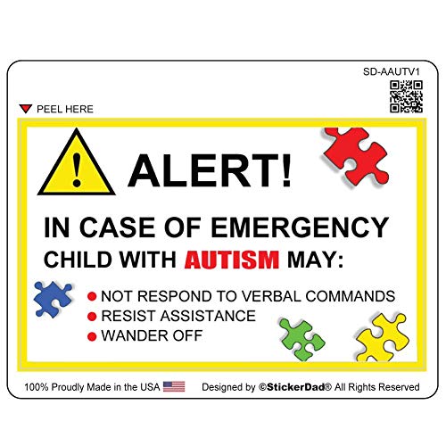 ALERT Child with Autism V1 (2 PACK) Full Color Printed Sticker by StickerDad® - size: 5