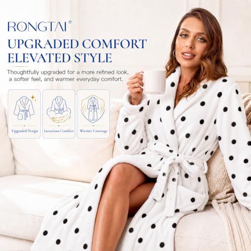 Image of RONGTAI Womens Bathrobe Ladies Fleece Plush Warm Long Robes Fleece Nightgown Sleepwear