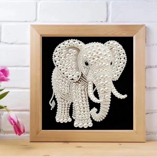 Image of HASTHIP 5D Elephant Pearl Diamond Painting Kit 11.8 X 11.8 in Wall Art