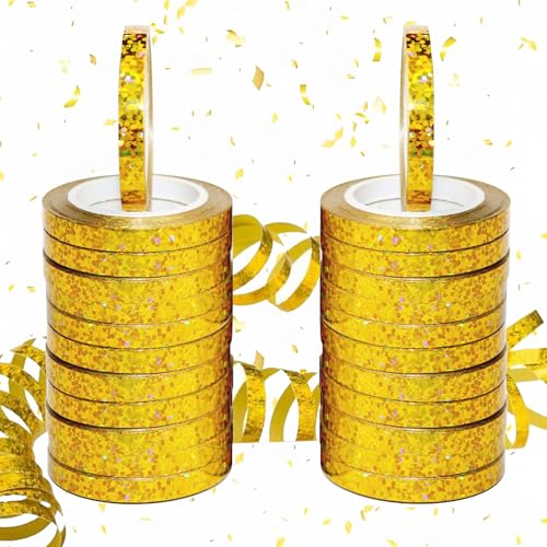 waziwe 240 Meter Langen Luftschlangen Geburtstag 24 Funkelnd Luftschlangen gold Perfekt für Hochzeit Deko Geburtstags Deko Silvester Deko Geschenkband ballonband(gold)