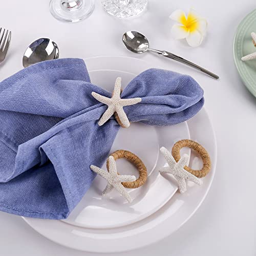 Fekido Napkin Rings Set Of 6,White Sea Star Napkin Holders For Crafts,Starfish Serviette For Tables,Summer,Wedding, Birthday, Banquet, Thanksgiving Day, Christmas #TOP1
