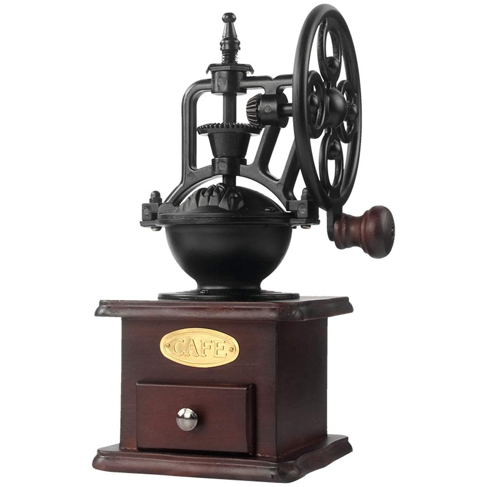 WPCBAAWPCBAA Manual Coffee Grinder Antique Cast Iron Hand Crank Coffee Mill With Grind Settings & Catch Drawer