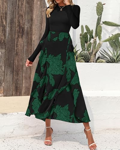 Image of BTFBM Womens Floral Maxi Dress Fall 2025 Casual Crewneck Long Sleeve Ruffle Flowy Cocktail Wedding Guest Dresses