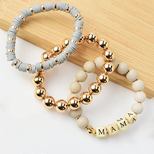 Goojids Mama Bracelets For Women Stack Gold Layered Beaded Bracelet Jewelry Birthday Gifts For Mom From Daughter,Son, New Mom Gifts For Mama,Best Mom Gifts #TOP2