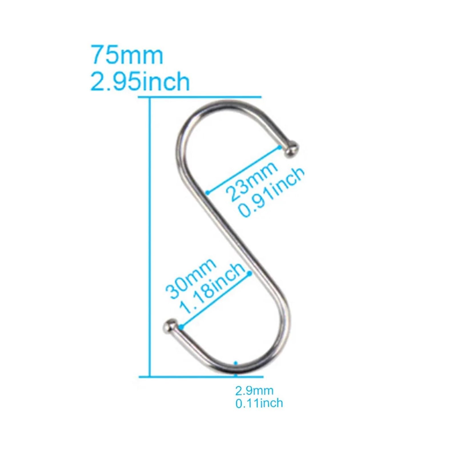 100 ganchos en forma de S acero inoxidable con punta afilada for colgar utensilios carne, ropa y carnicería, cocina repostería para Procesamiento de Carne(M)