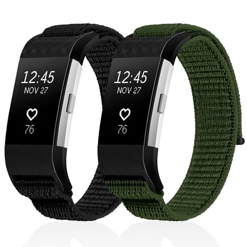 Relting Sports Nylon Band for Fitbit Charge 2 Solo Loop Stitched Nylon Replacement Strap Skin-Friendly Soft Wristband for Fitbit Charge 2 Men Women