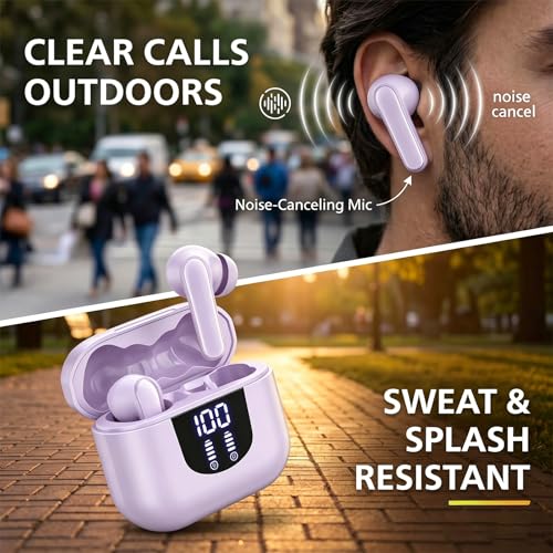 Image of Nyxo K06 Wireless Warbuds Woise Cancellation with LED Power Display, Type-C Fast Charging, 50ms Low Latency, Lightweight BT V5.4, 3D Spatial Audio, 10mm Rich Bass DriversClear Calls (Purple)