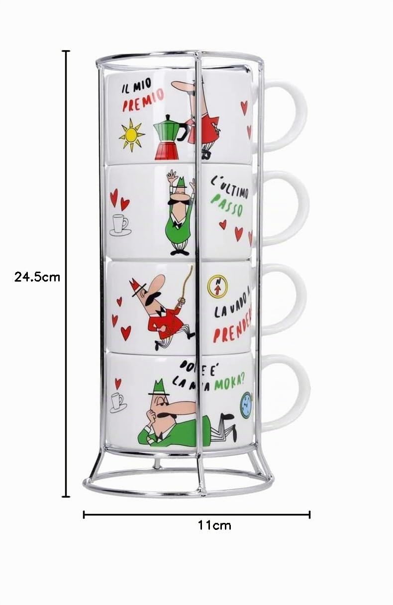 Bialetti - Set de 4 tasses à expresso empilables italia avec support