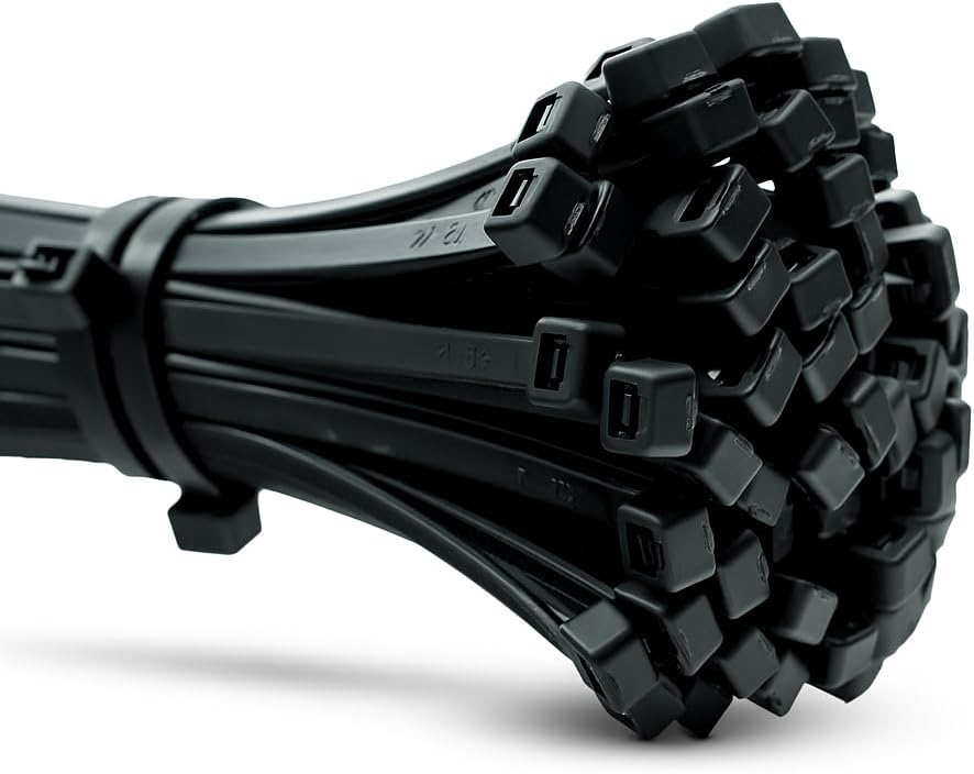Cable Ties Black 400 x 4,8 mm 100 Pieces Chemical Resistant 49lbs Tensile Strength, Professional Zip Tie Wraps