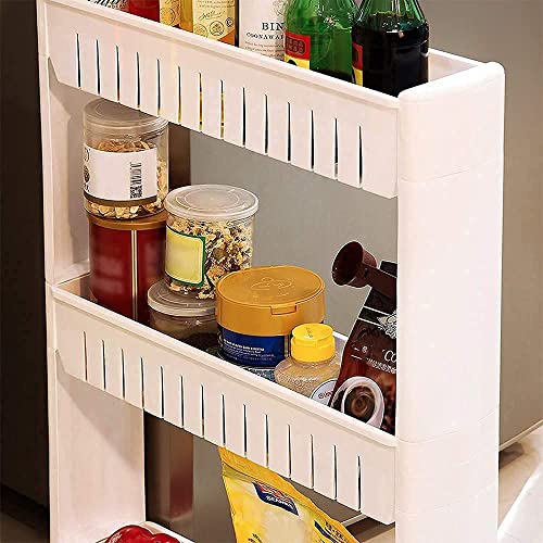 Image of 4 Layer Storage Organizer Slim Rack Shelf with Wheels for Easy Movement with Slide | Unbreakable Plastic, white (4 Layer Slim Rack)